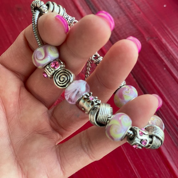 Silver & Pink Bobble Charm Bracelet - Picture 2 of 4